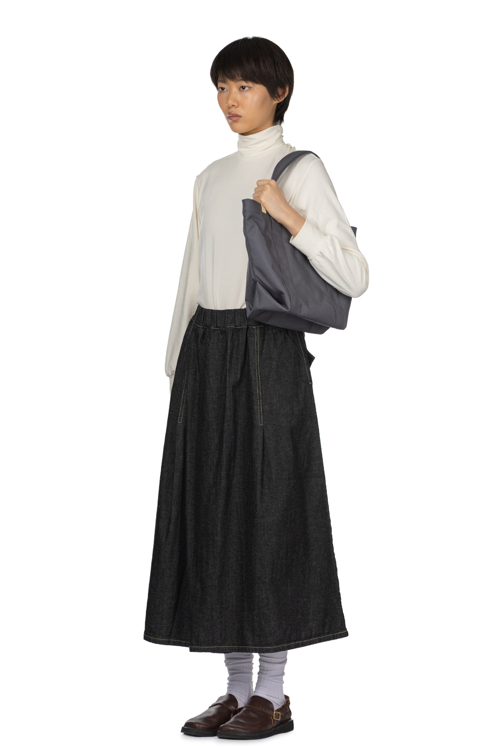 NARU  - 8oz Uneven Denim Tyrolean Skirt  - Black